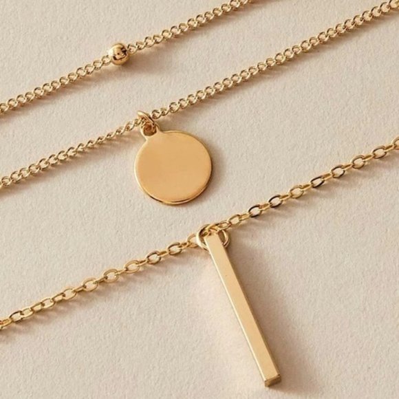 *New 3 pcs Bar & Disc Charm Necklace - Picture 3 of 5